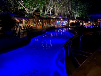 Port Douglas pool, at night.