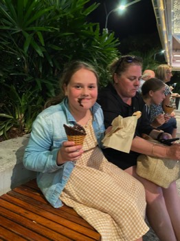 Enjoying the ice cream Belle